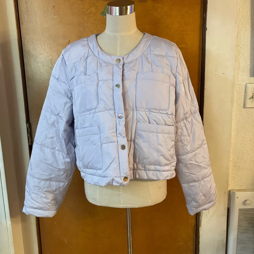 J.Cew Lilac cropped puffer coat.  Xxl - Picture 2 of 5